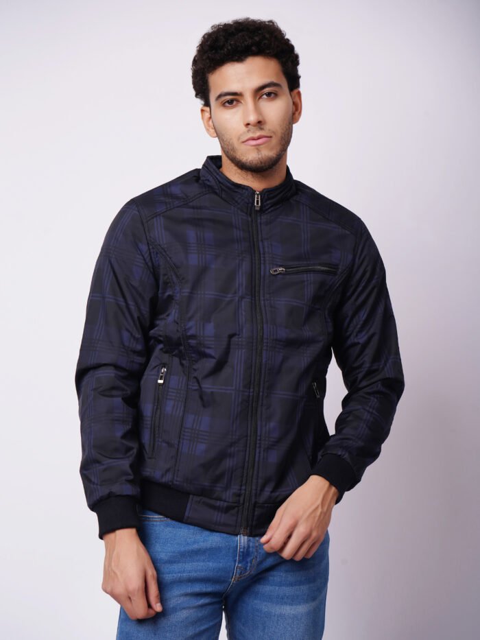 Men’s Premium Checked Bomber Jacket | Bonded Fabric with Warm Fur Lining | Multi-Pocket Winter Jacket